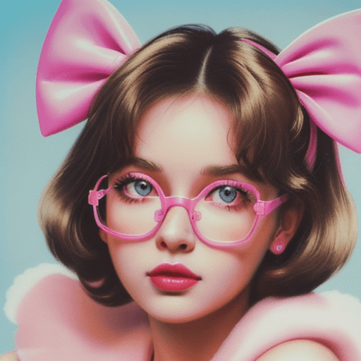 AI generated: (masterpiece, digital illustration, best quality), 1980s style, cute woman with pink glasses and a p...