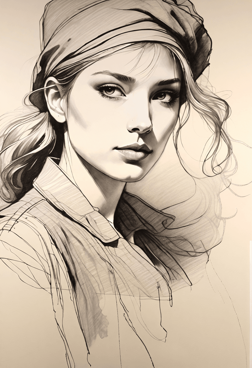 AI generated: A pencil portrait capturing the allure of a beautiful woman, celebrating the elegance found in simpl...