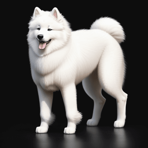 AI generated: samoyed dog standing on his 2 back legs on a black background