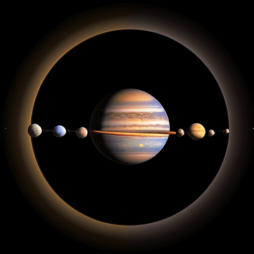 AI generated: Modern HD photography. A solar system model. The planets are in order and largest one is highlighted...