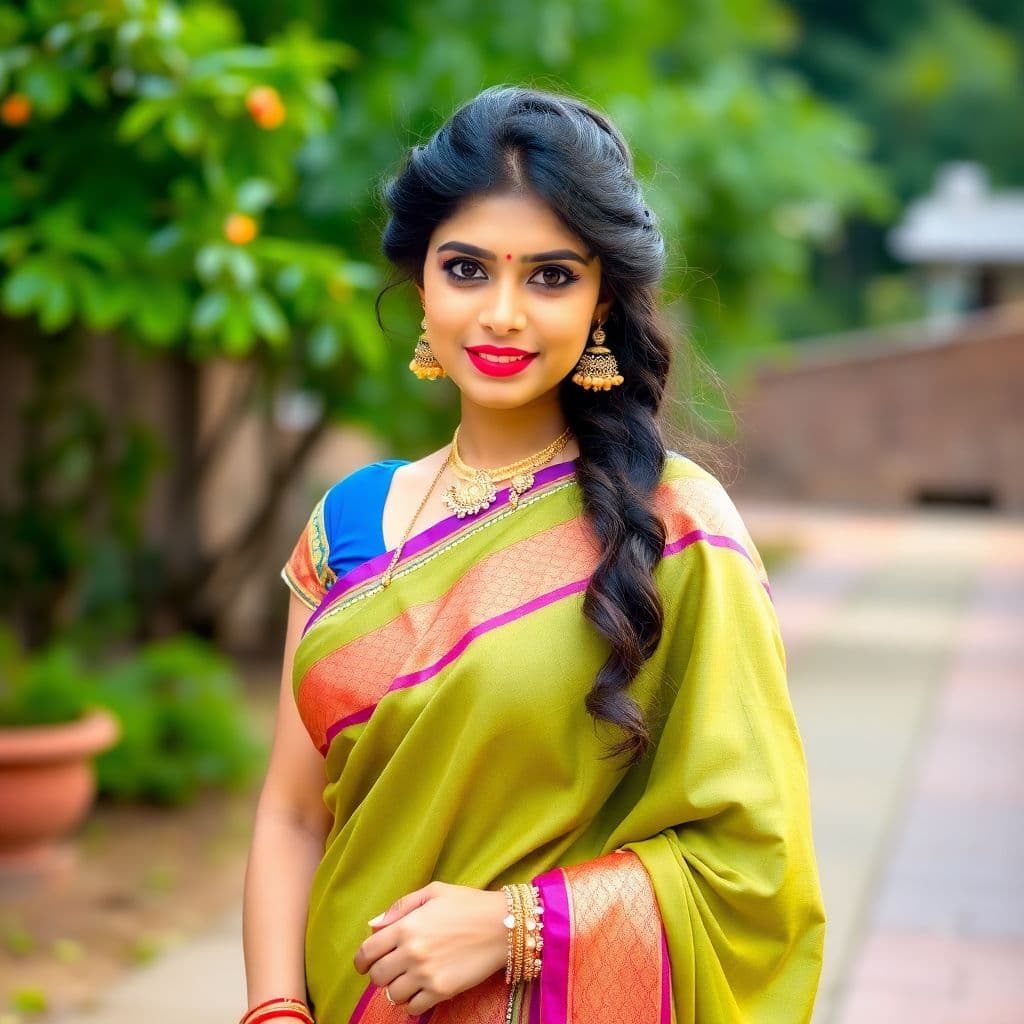 AI generated: Beautiful Indian woman in traditional saree