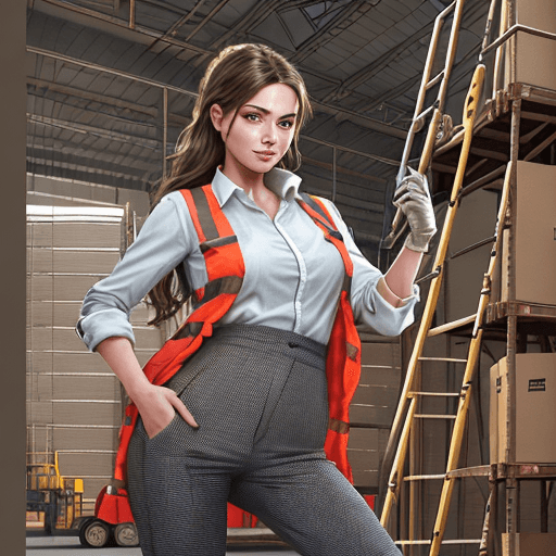 AI generated: Illustration of a Woman in a Scaffolding Storage:
The second image is a highly detailed and photorea...