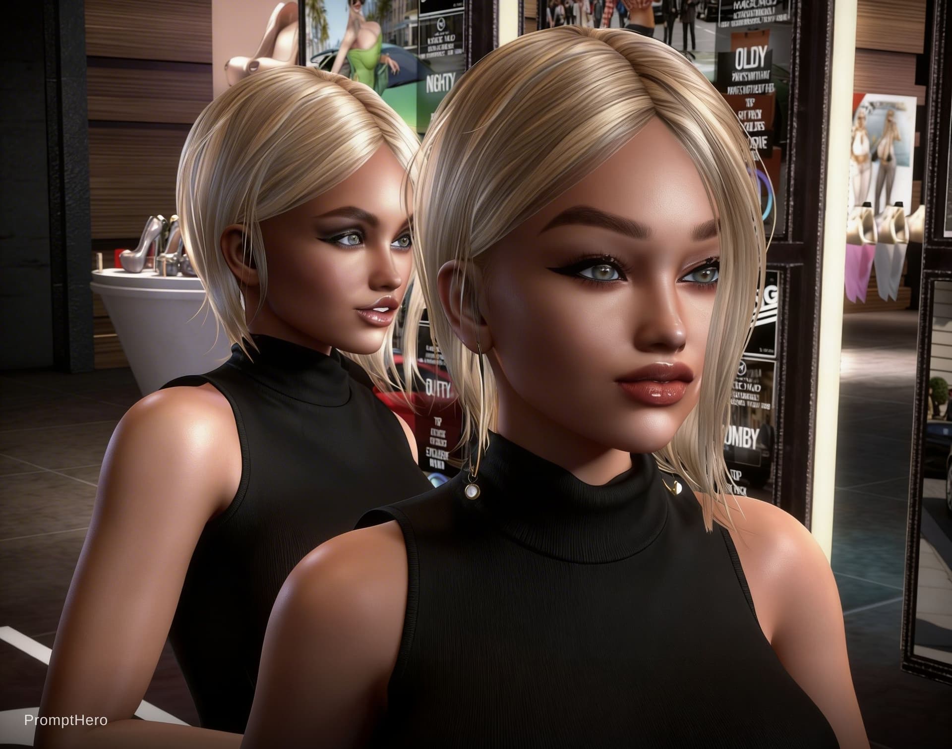 AI generated: Transforme-la en photo hyper réaliste, avec un visage doux et sexy, garde le maquillage, les habits,...