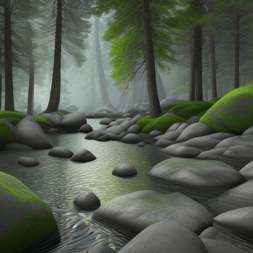 AI generated: rock, 8k, with the background a very fresh and natural forest, hyper realistic, no defects.