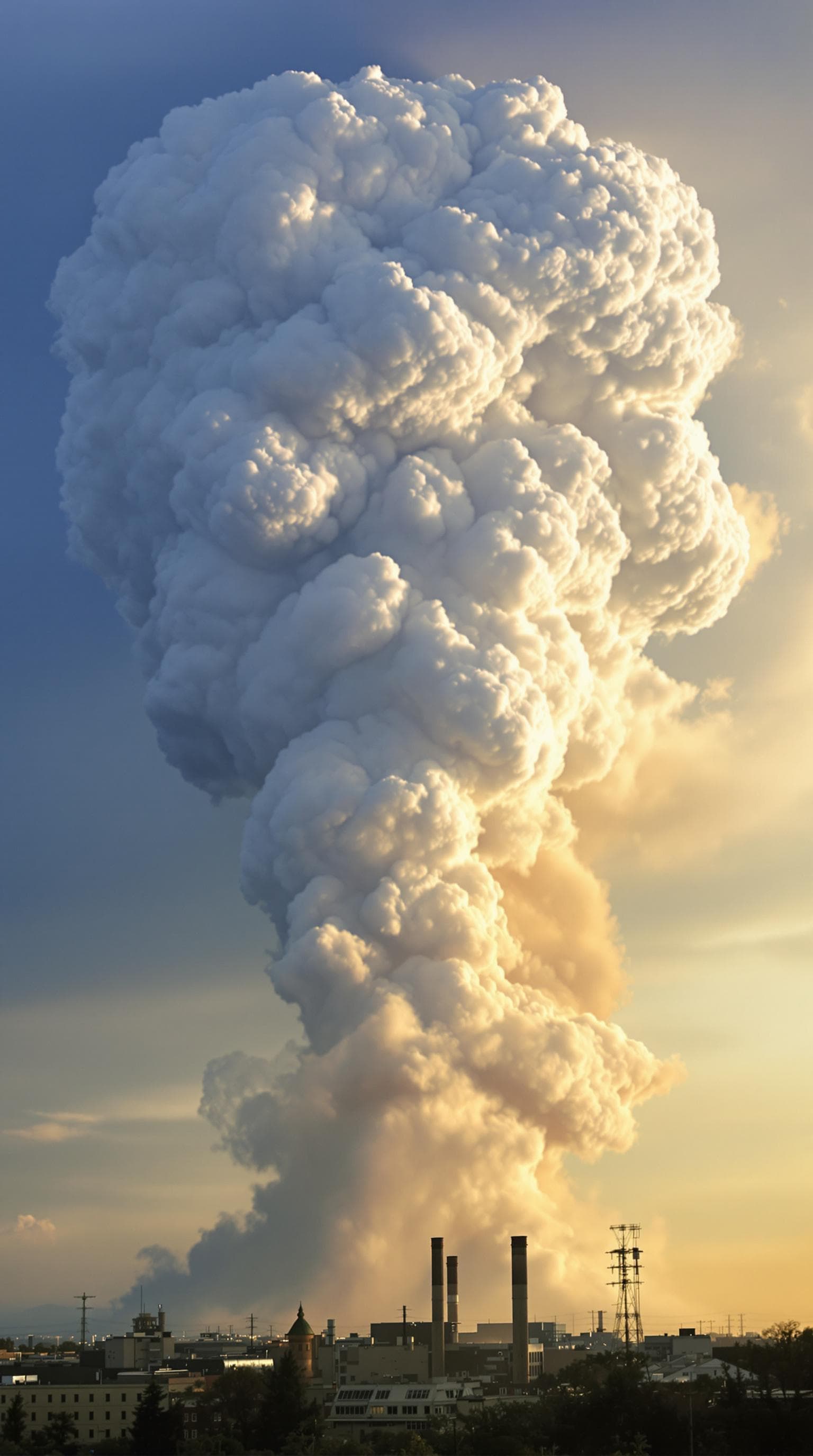 AI generated: Realistic photo of the Chernobyl nuclear disaster, showing a big cloud of radioactive material being...