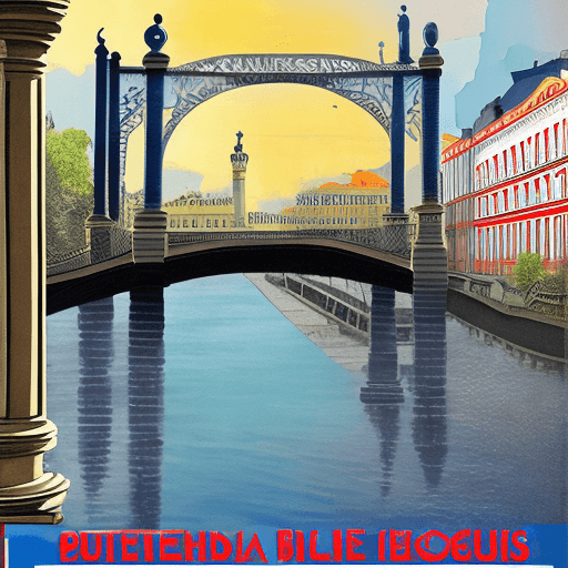 AI generated: advertising poster for excursions through digital channels of St. Petersburg, installation of diode ...