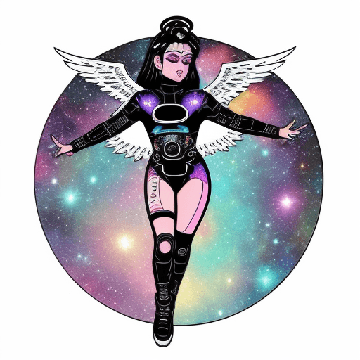 AI generated: Nostalgia 90s marker art - angelic cyberpunk woman, marker style outlines, eyeliner makeup, lost in ...