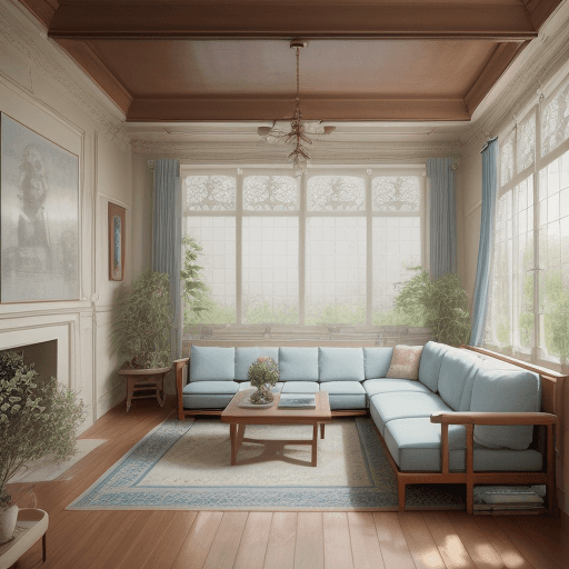 AI generated: High resolution photography interior design, dreamy sunken living room conversation pit, wooden floo...