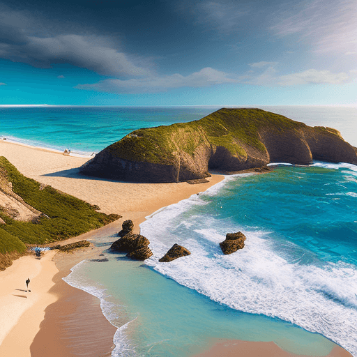 AI generated: High resolution photography beach landscape, couple of sports enthusiastics, with strong desire to t...