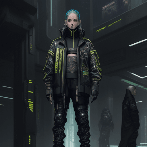 AI generated: cyberpunk techwear streetwear look and clothes, we can see them from feet to head, highly detailed a...