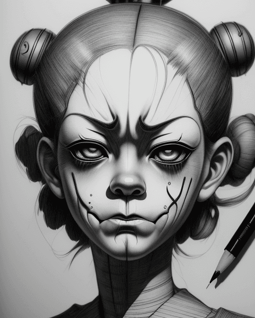 AI generated: fnaf ennard sister location official anime manga ink pencil drawing portrait kpop idol closeup tired...