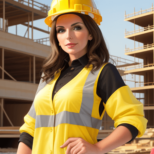 AI generated: Construction builder pretty woman brunette

