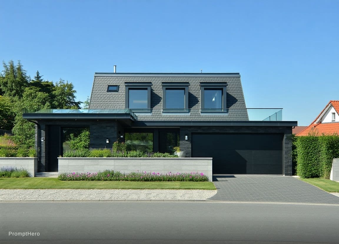 AI generated: create a glass roof on the top of the house, keep the 3 windows free, modern look