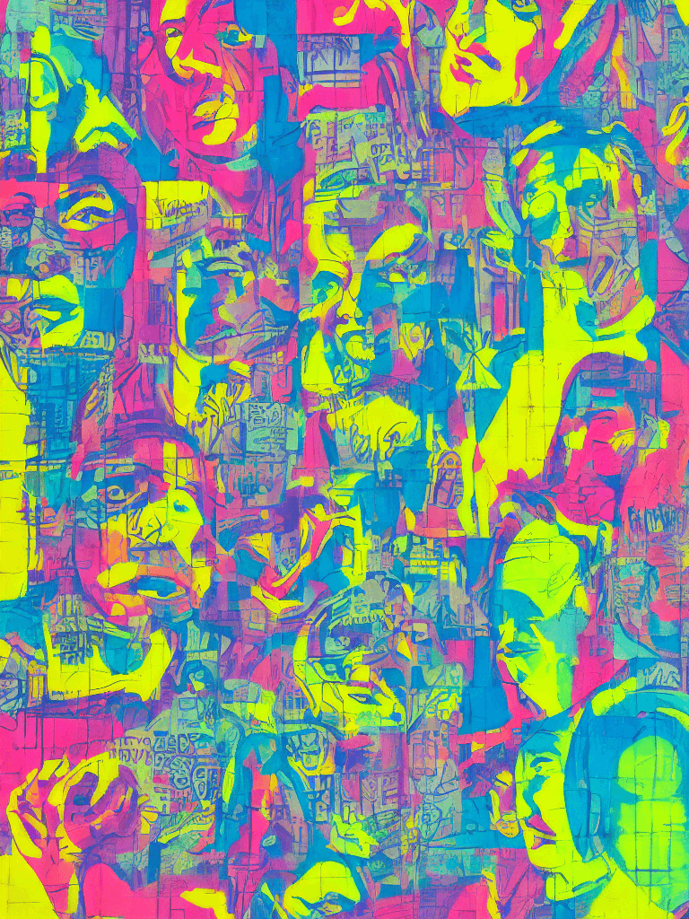 AI generated: risograph style, dadaism and expressionism mix, double exposure collage of graffiti street art and m...