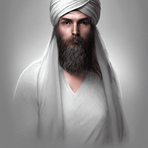 AI generated: portrait of Religious mysteries man , white long hair and Turban on head, mature, peaceful, detailed...