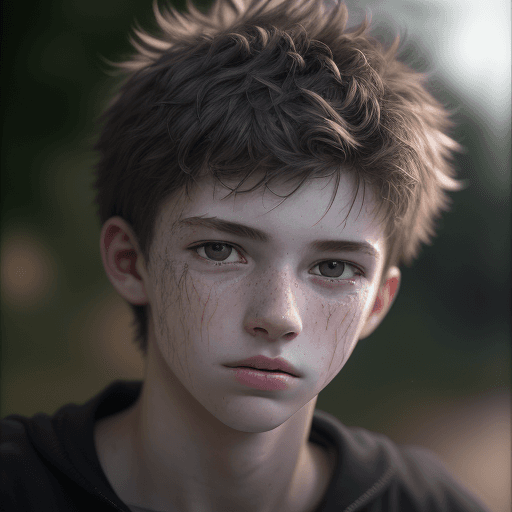 AI generated: RAW photo, portrait of an 18 years old boy, highly detailed textures, tired, run down, deep skin por...