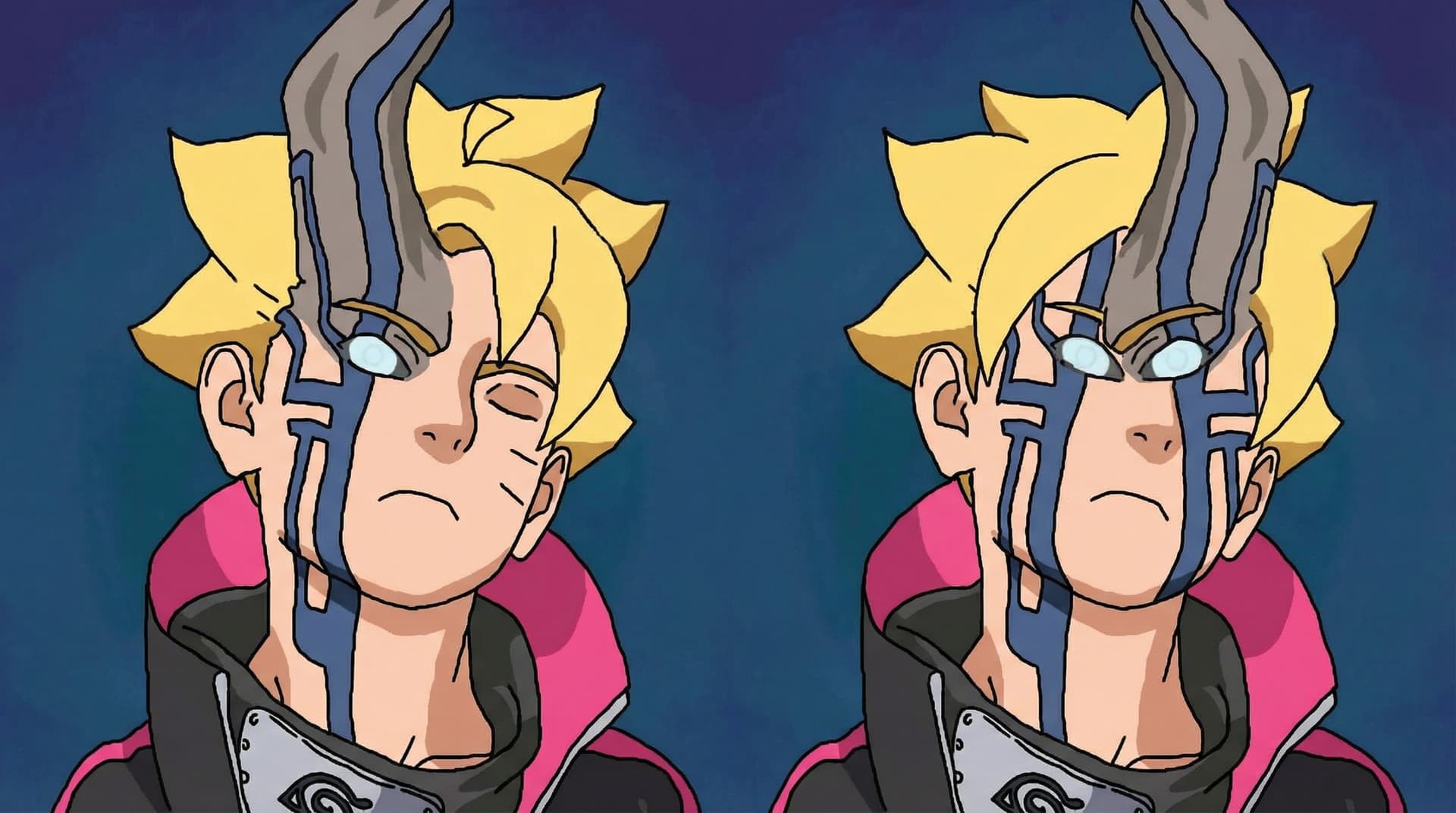 AI generated: boruto, 1boy, boruto, right two horns, face right line blue, 
