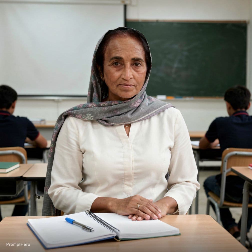 AI generated: A hot indian aunty in classroom