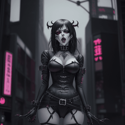 AI generated: a woman with her mouth open standing in front of a building, , gothic maiden anime girl, cgsociety 9...