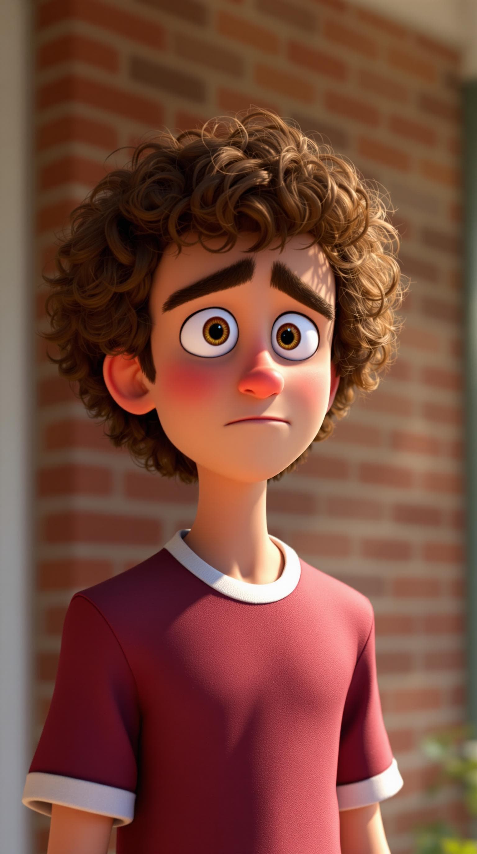 AI generated: A Disney Pixar-style animated image of Lucas Sinclair from Stranger Things; wearing a maroon shirt w...