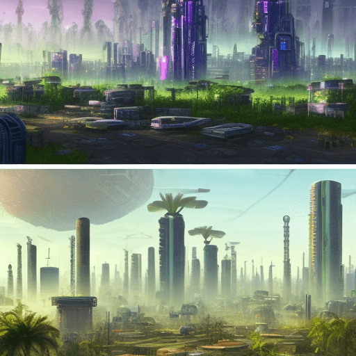 AI generated:  Different icons: Energy, war, Ecology, Economy, Health and Technology. Background is two possible f...