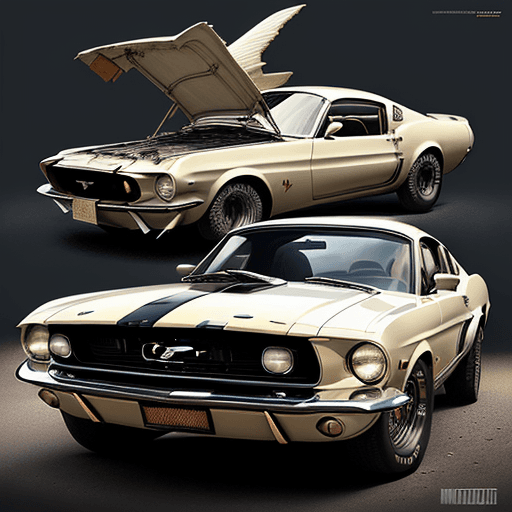 AI generated: highly detailed infographic of retrofuturism old-mustang style cars and mauro icardi is sitting on t...