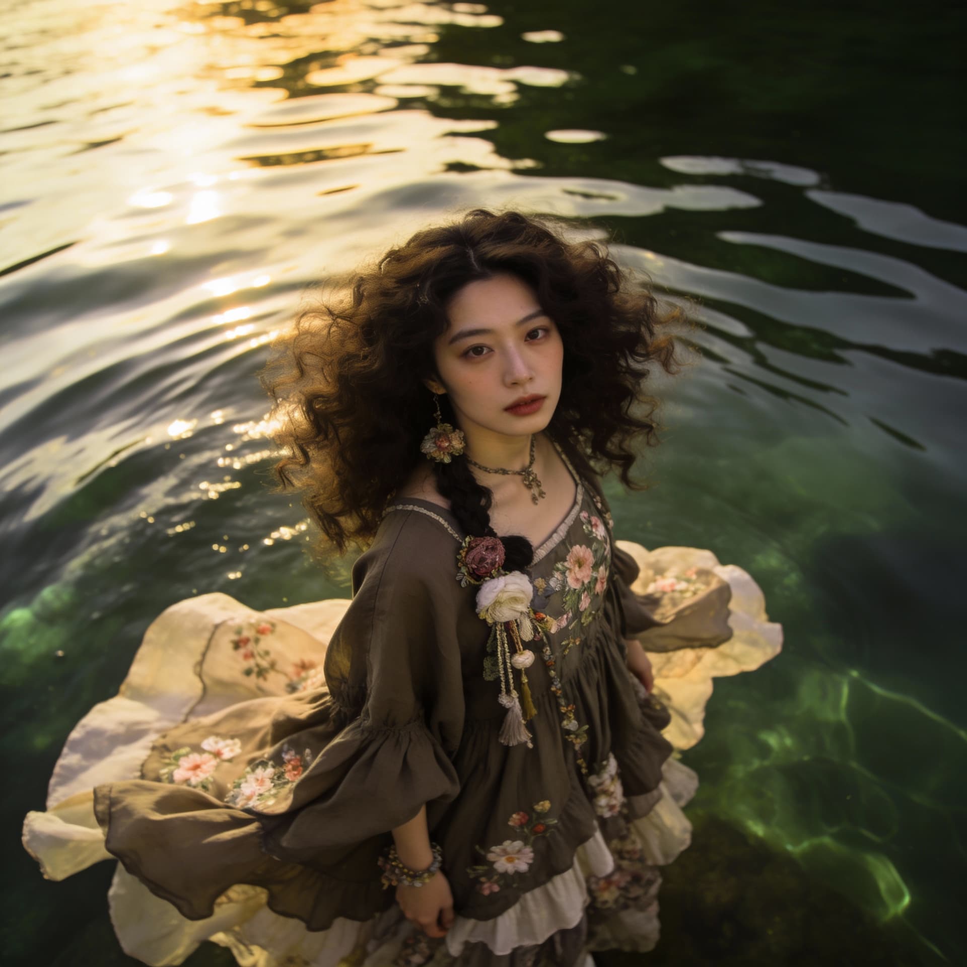 AI generated: asian attractive woman with her hair curled, in the style of samyang af 14mm f/2.8 rf, oshare kei, d...