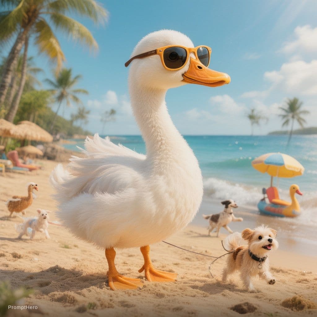 AI generated: I want to create coloring book about cute duck with long neck  in different poses like wear sunglass...