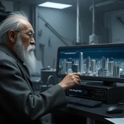 AI generated video: Create a dystopian futuristic scene from the movie Blade Runner. An old Chinese man with wispy white...