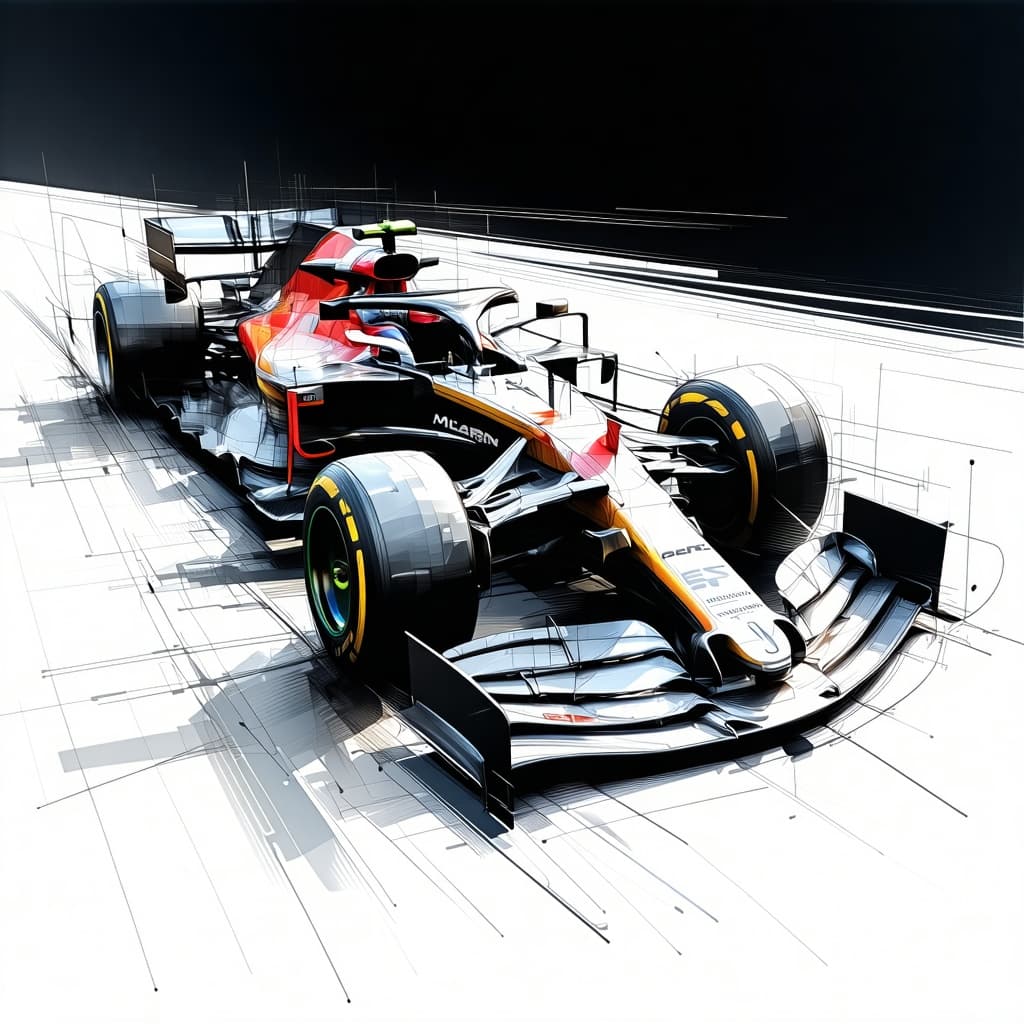 AI generated: F1 McLaren Car | centered| key visual| intricate| highly detailed| precise lineart| vibrant| compreh...