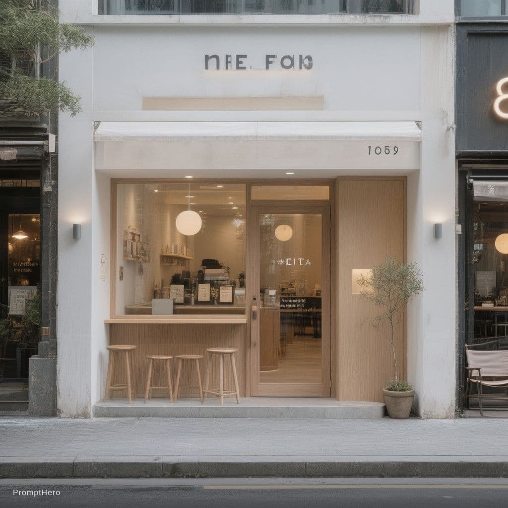 AI generated: Design a modern and minimalist cafe facade