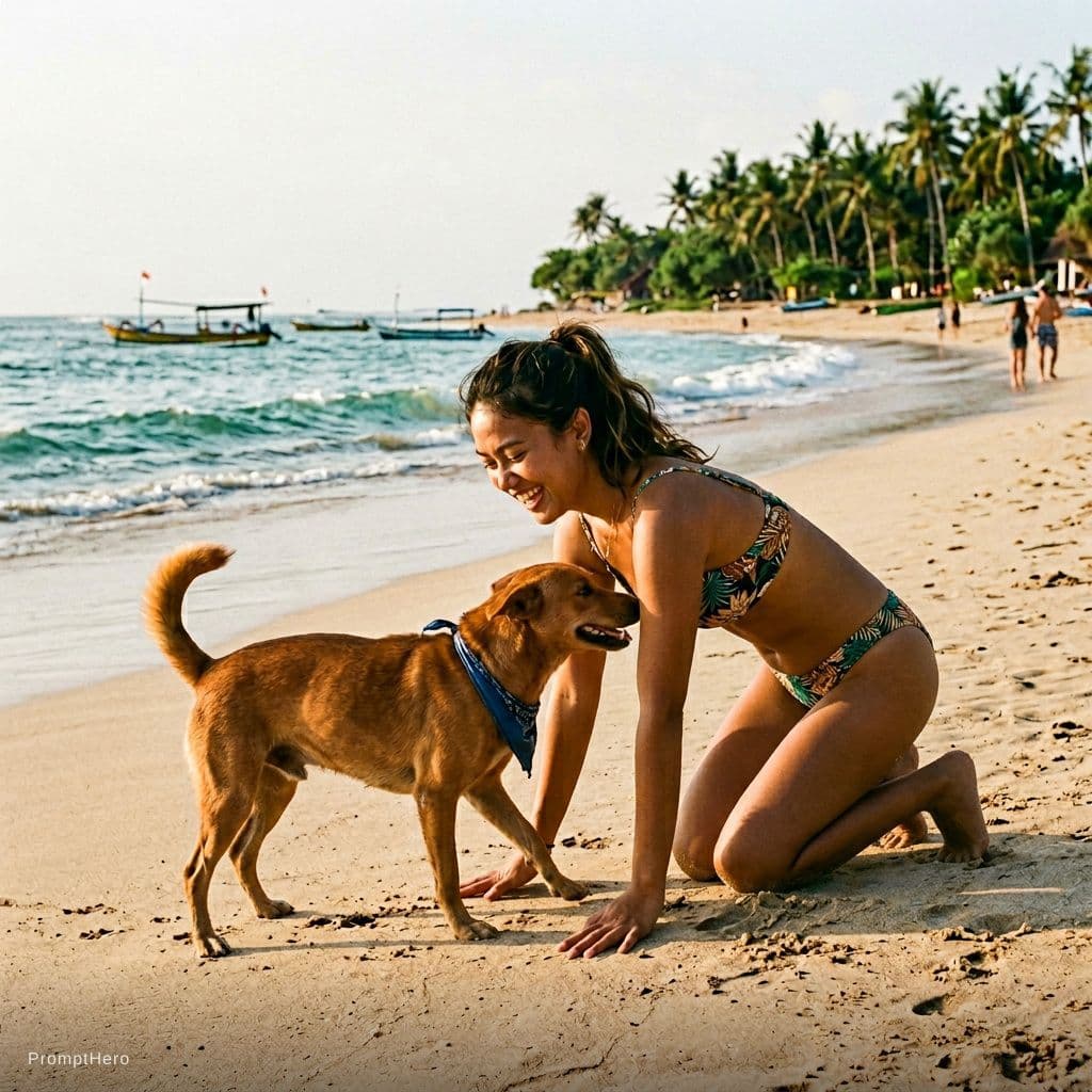AI generated: Women Indonesia age 20 with bikini, doggy position