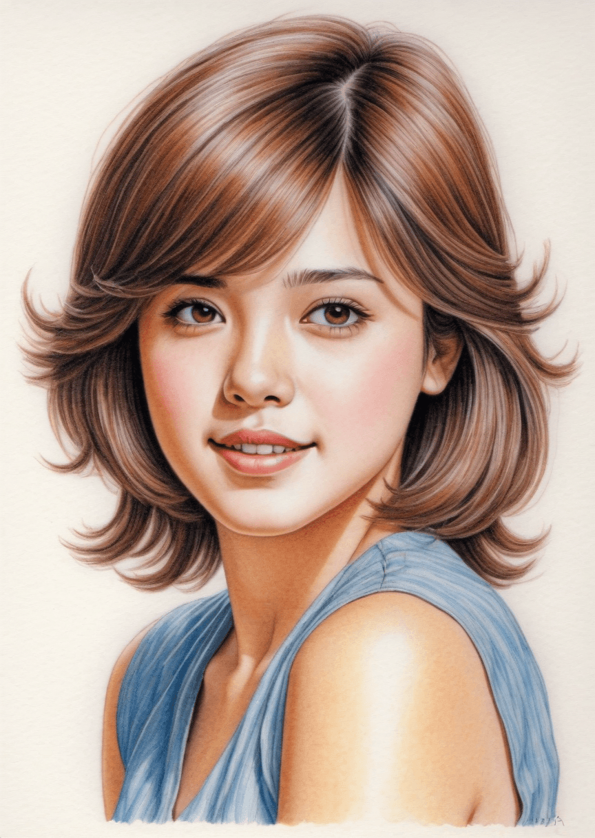 AI generated: A colored-pencil art of a beautiful woman.  Highly detailed., soft lighting. In the style of Ai Yaza...