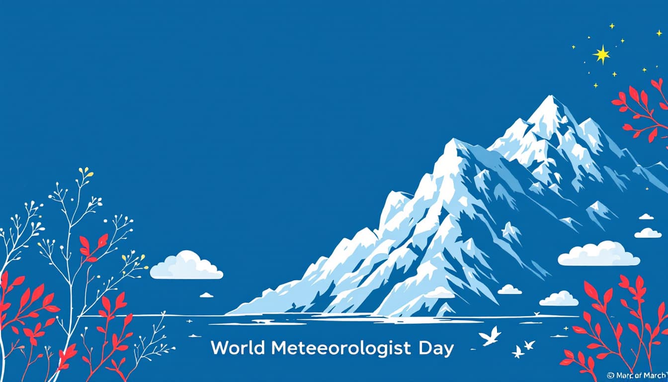 AI generated: Create an illustration in horizontal format: on a blue background for World Meteorologist Day on Mar...