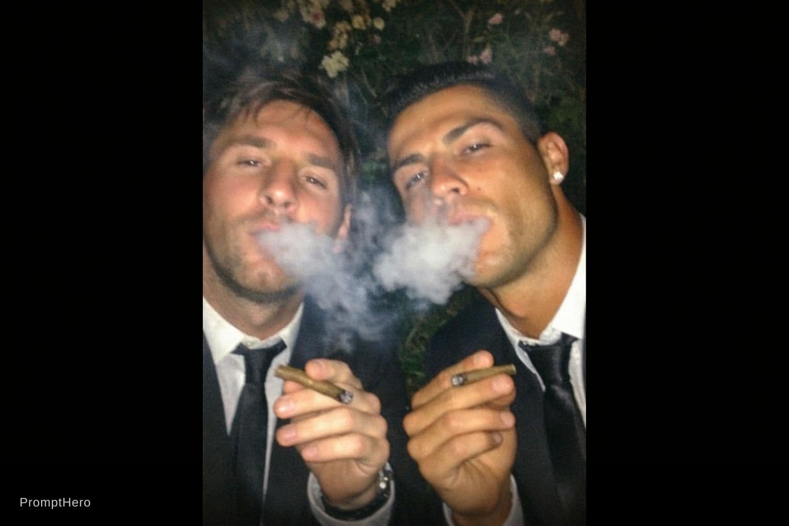 AI generated: A lo-fi 2010s iPhone 5 selfie of Lionel messi with cristiano ronaldo , no clear subject or specific ...