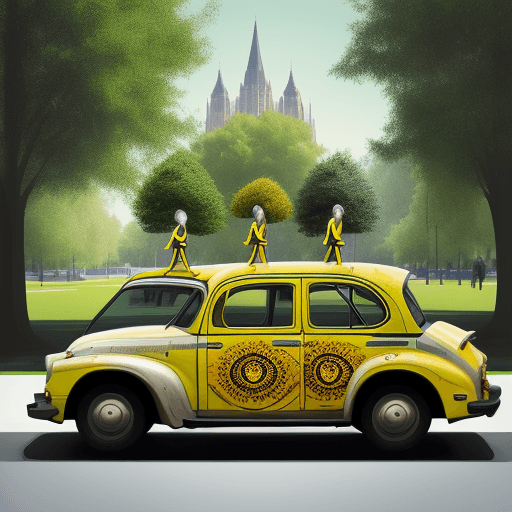 AI generated: logo for triptych of three people taking a taxi in an abstract park with three trees
