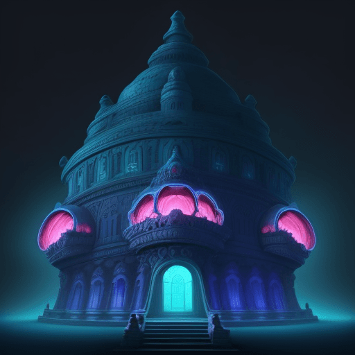 AI generated: a brainpalace in a dark blue background, the palace looks like a brain. in beautiful colors teal, ma...
