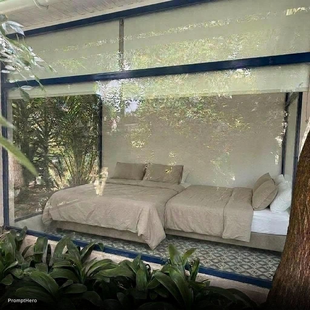 AI generated: Make the bed longer so that it reaches the wall. Keep direction of the bed the same
