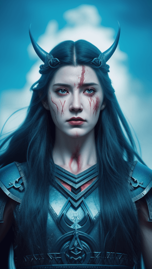 AI generated: Realistic full-body photo of a majestic fierce viking woman, leader, mind-blowing details, ethereal,...