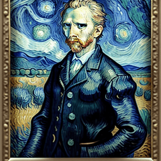 AI generated: Imaginative and new Self-portrait of van Gogh. In van-Gogh style. The background is a blurred French...