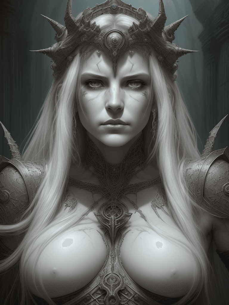 AI generated: ((a portrait)) in the (fantasy style of luis royo and H.R Giger)), of an ancient female ethereal oth...