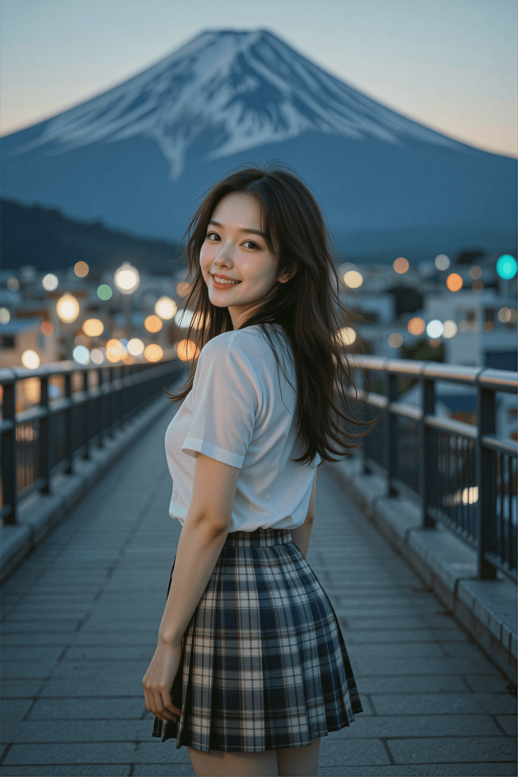 AI generated: A highly detailed, photorealistic, cinematic medium-full shot of a cheerful young woman standing on ...