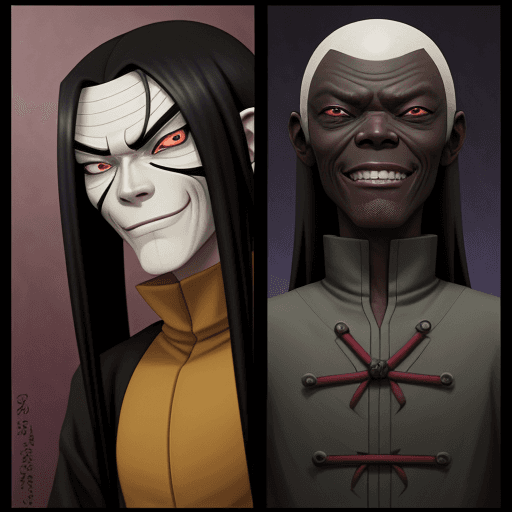 AI generated: Orochimaru from naruto but with the face of Samuel L. Jackson smiling