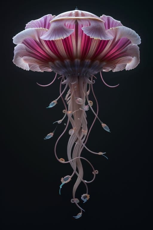 AI generated: jellyfish phoenix head, nautilus, orchid, skull, betta fish, bioluminiscent creatures, intricate art...
