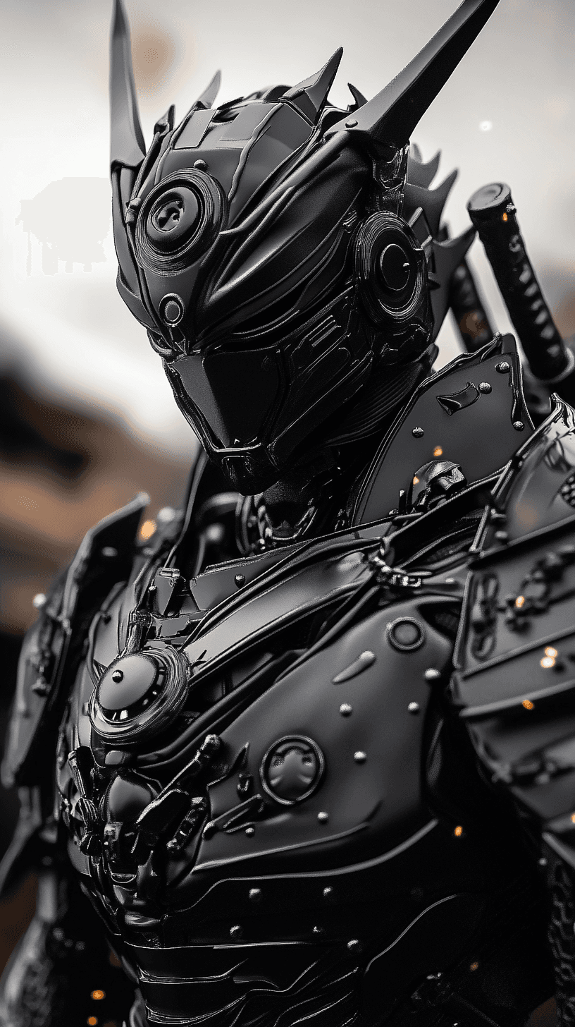 AI generated: samurai relaistic , japanese style, robotic, scifi, high detailed, black and Clean, and straight Sam...