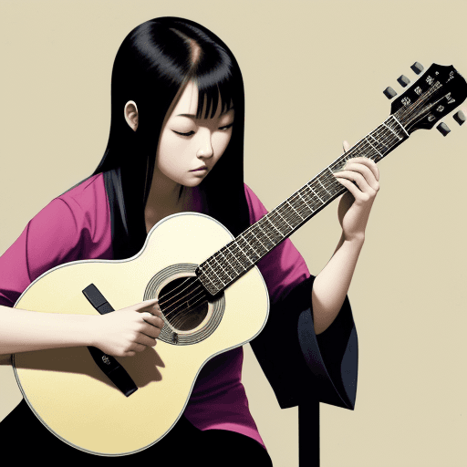 AI generated: guitarra acustica con diseño japones
kanjis en los traste