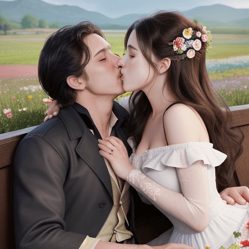 AI generated: Romance illustration, a couple sharing a passionate kiss, romance book, Wild west, set against a blo...