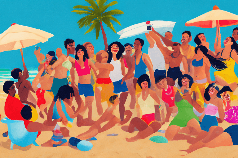 AI generated: The image captures a lively and joyful moment of a group of people gathered together, possibly at a ...