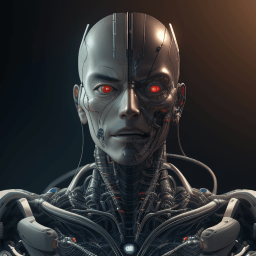 AI generated: japanese man android face, cyborg, robotic parts, beautiful soft studio light, edge light, vibrant d...