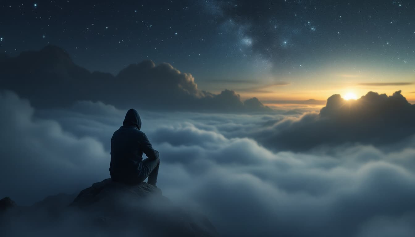 AI generated: Crie uma imagem de um solitário como uma nuvem num momento em que a noite se despede e o dia começa,...